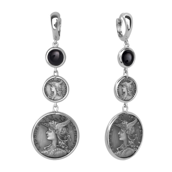 Серьги Style Avenue. Серебро 925, бижутерный сплав (монета), черный оникс