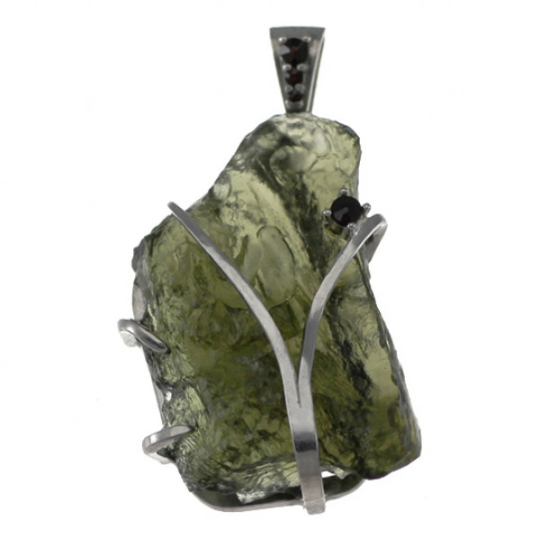 Stříbrný přívěs přírodní kámen-Vltavín 120