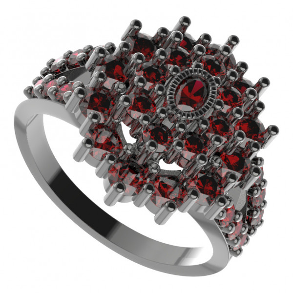 BG stříbrný prsten s přírodním granátem z Čech rhutenium 009Y