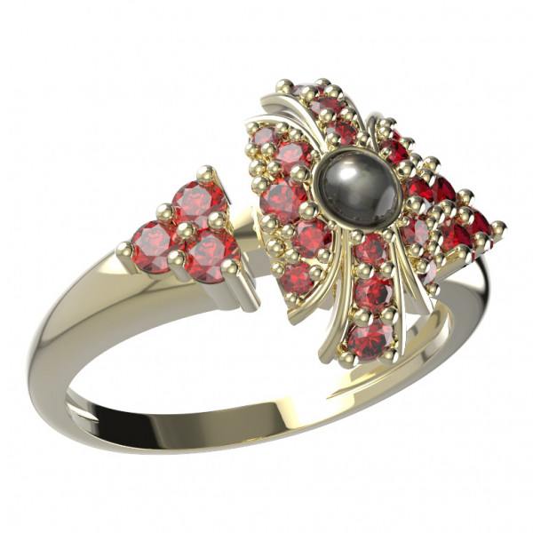 BG stříbrný prsten osázen-bílá perla a granáty pozlaceno 537U