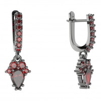 Серьги - модель JBS 25884 чернёное серебро (рутений) с чешским гранатом