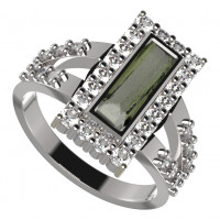 BG stříbrný prsten s vltavínem a kubickými zirkony porhodiováno 837Y