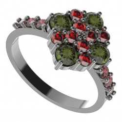 BG stříbrný prsten s přírodním granátem a vltavínem rhutenium 317
