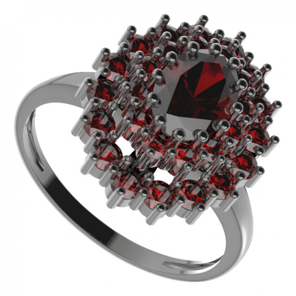 BG stříbrný prsten s kameny: český granát a vltavín rhutenium 001