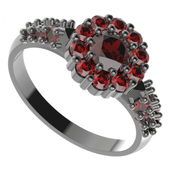 BG stříbrný prsten vsazený přírodní granát rhutenium 628X