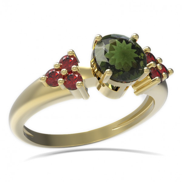BG zlatý prsten s kameny: český granát a vltavín   473