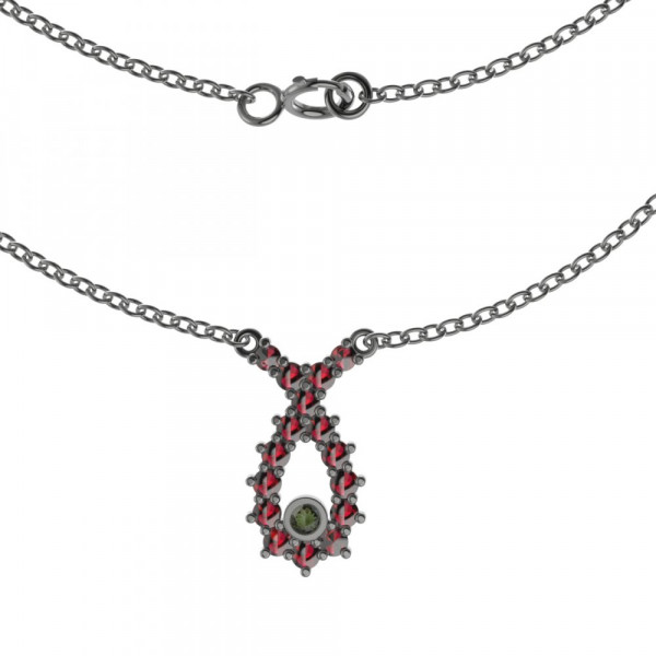 BG stříbrný náhrdelník vybroušený granát a vltavín rhutenium 057