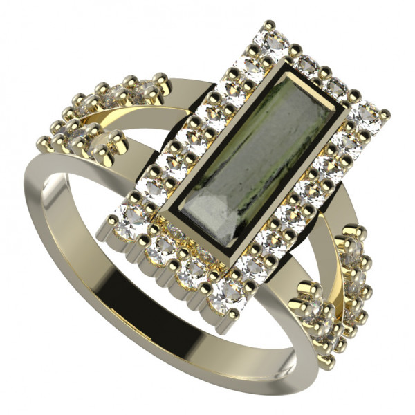 BG stříbrný prsten kameny: kubický zirkon a vltavín pozlaceno 837Y