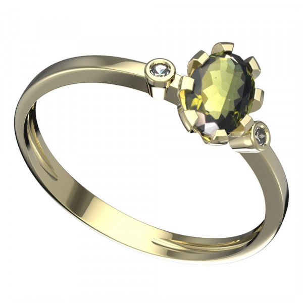 BG zlatý prsten vsazeny kameny: diamant a vltavín   560L
