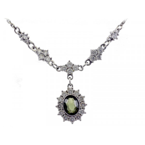 BG stříbrný náhrdelník osázen-vltavín a kubické zirkony porhodiováno 234
