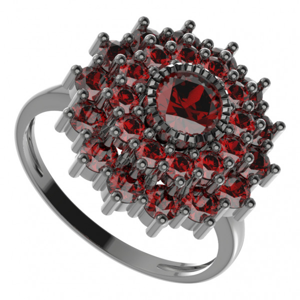 BG stříbrný prsten s přírodním granátem z Čech rhutenium 004I