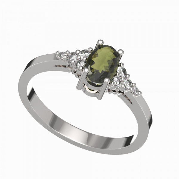 BG zlatý prsten vltavín a diamant bílé zlato 984