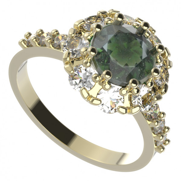 BG zlatý prsten s vltavínem a kubickými zirkony   472Z