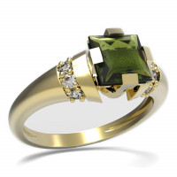 BG zlatý prsten s vltavínem a kubickými zirkony   496K