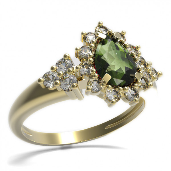 BG stříbrný prsten kameny: kubický zirkon a vltavín pozlaceno 509U