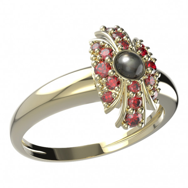 BG stříbrný prsten s přírodní perlou a granáty pozlaceno 537I