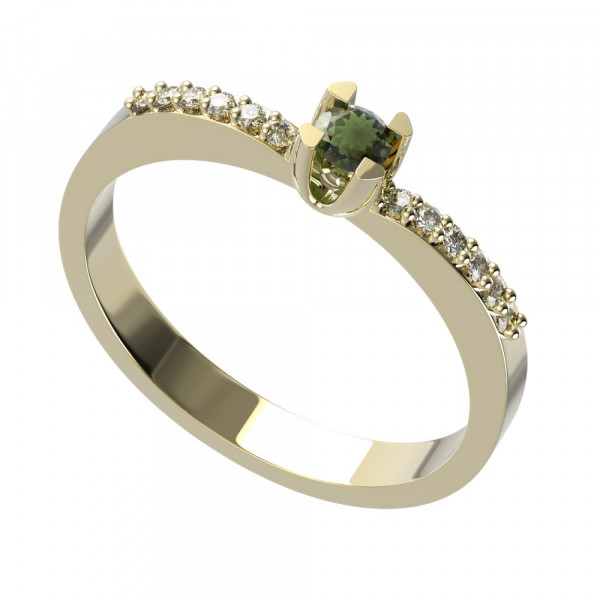 BG zlatý prsten s kameny: diamant a vltavín   772