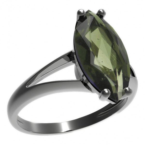 BG stříbrný prsten vsazeny kameny: přírodní vltavín rhutenium 481