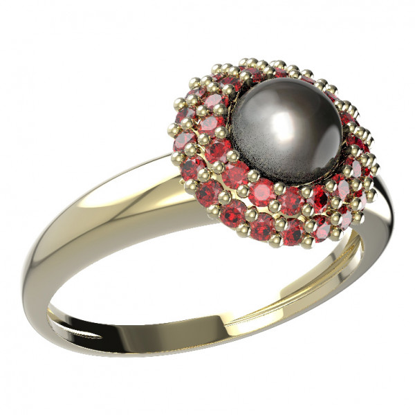 BG stříbrný prsten vsazena perla a granáty pozlaceno 540I