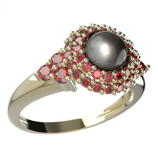 BG stříbrný prsten přírodní perla a granáty pozlaceno 540U