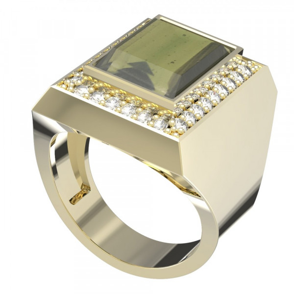 BG zlatý prsten vsazeny kameny: vltavín a diamant   713b