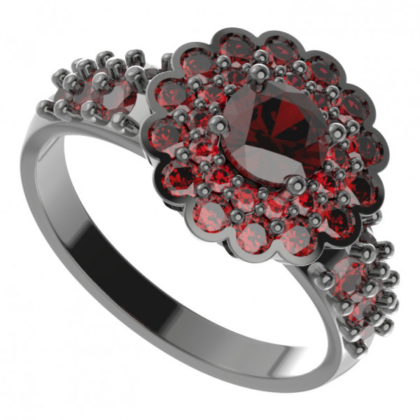 BG stříbrný prsten vsazený přírodní granát rhutenium 463X