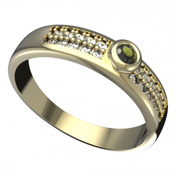 BG zlatý prsten vsazeny vltavín a diamanty   550F