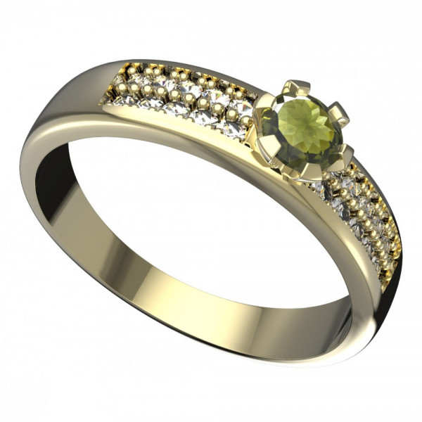 BG zlatý prsten s diamantem a vltavínem   556F