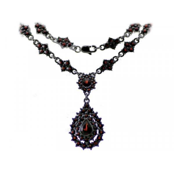 BG stříbrný náhrdelník český přírodní granát rhutenium 114