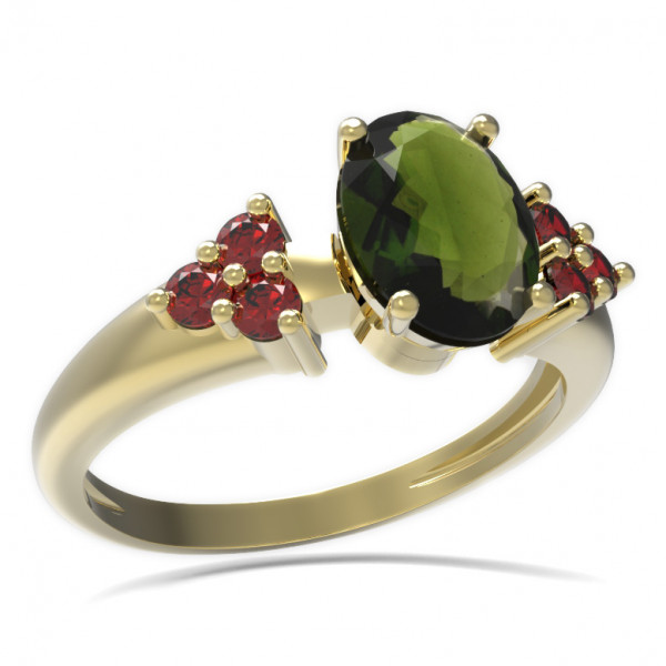 BG zlatý prsten s kameny: český granát a vltavín   478