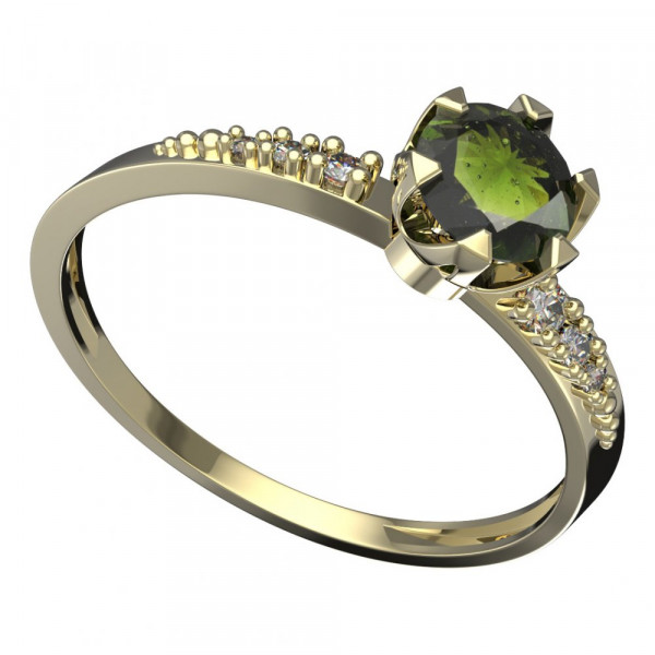 BG zlatý prsten s kameny: diamant a vltavín   872D