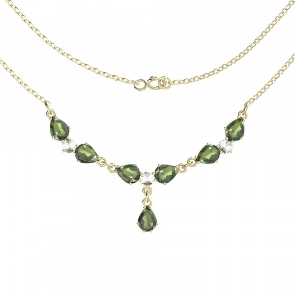 BG stříbrný náhrdelník kameny: kubický zirkon a vltavín pozlaceno 2540