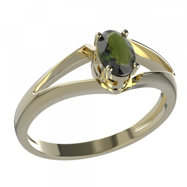 BG stříbrný prsten s přírodním vltavínem pozlaceno 477