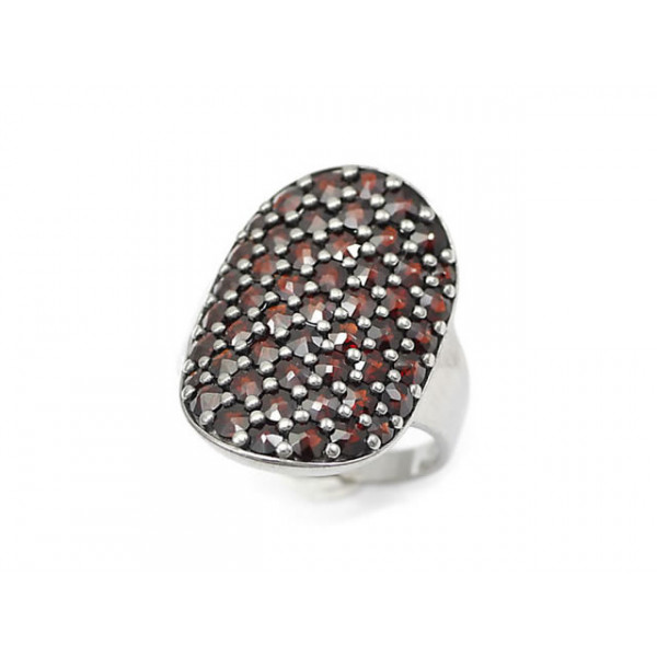 BG stříbrný prsten vsazeny kameny:přírodní granát rhutenium 233T