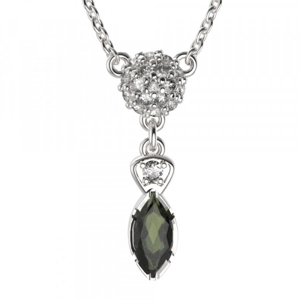 BG stříbrný náhrdelník vltavín a kubické zirkony porhodiováno 9540