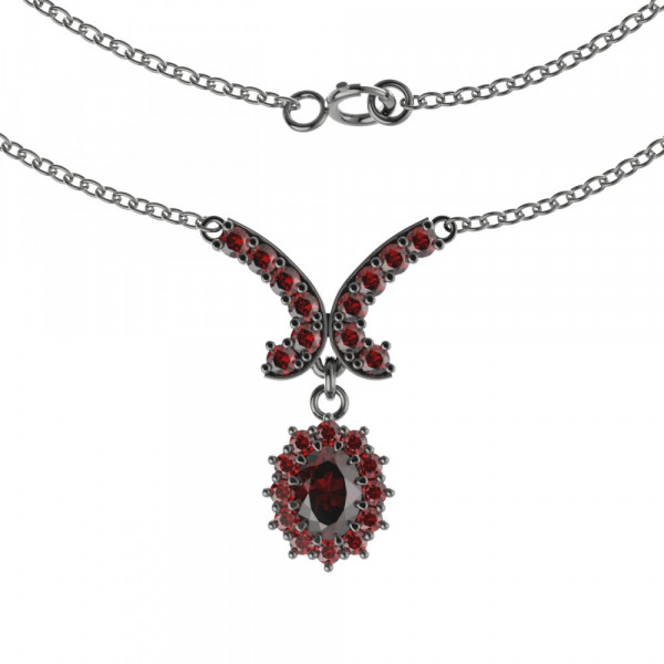 BG stříbrný náhrdelník vsazený granát hvězdivový brus rhutenium 298