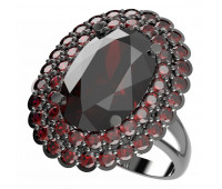 BG stříbrný prsten vsazeny kameny:přírodní granát rhutenium 485V