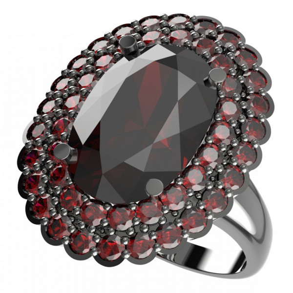 BG stříbrný prsten vsazeny kameny:přírodní granát rhutenium 485V