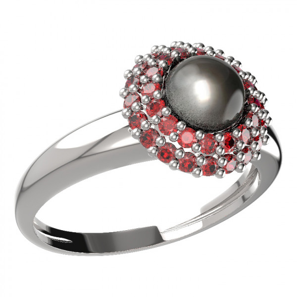 BG stříbrný prsten přírodní perla a granáty porhodiováno 540I