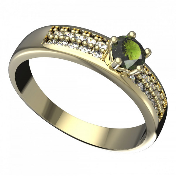 BG zlatý prsten s vltavínem a diamantem   874F
