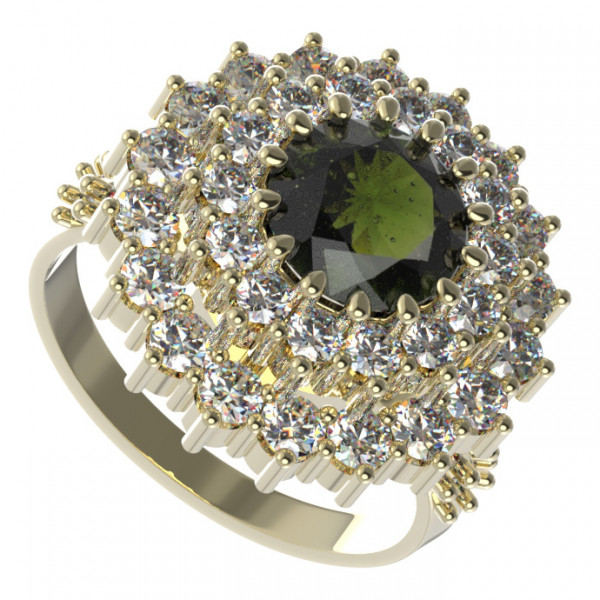 BG stříbrný prsten vsazeny vltavín a kubický zirkon pozlaceno 457X
