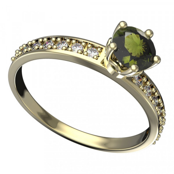 BG zlatý prsten vsazeny kameny: diamant a vltavín   875E