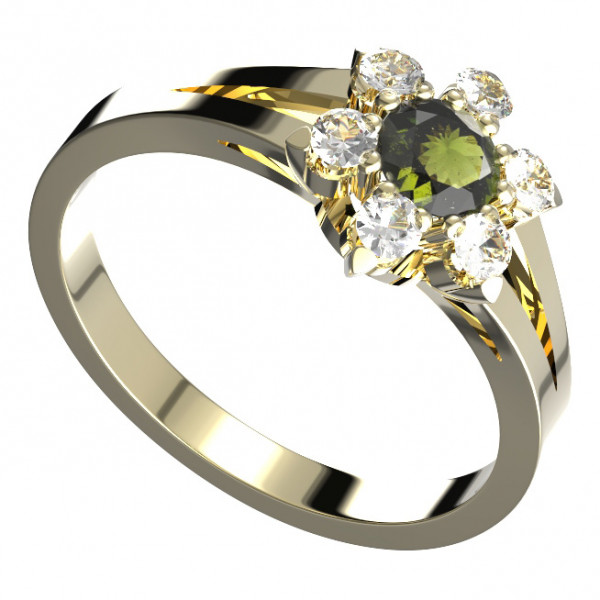BG stříbrný prsten s vltavínem a kubickými zirkony pozlaceno 978I