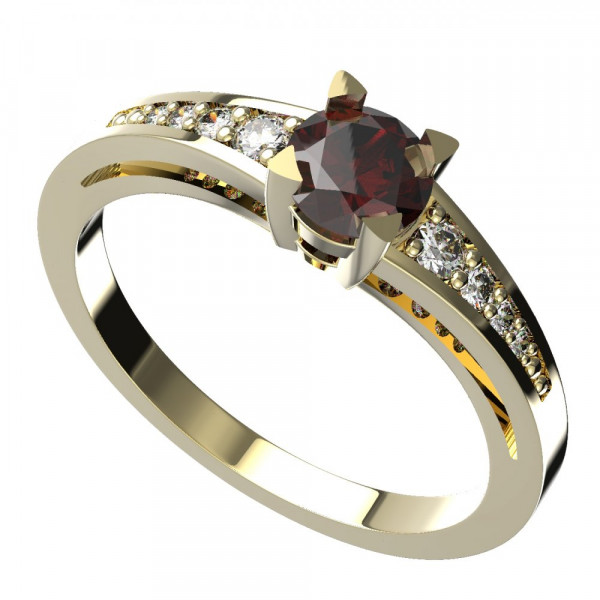 BG zlatý prsten vsazeny kameny: granát a diamant   985