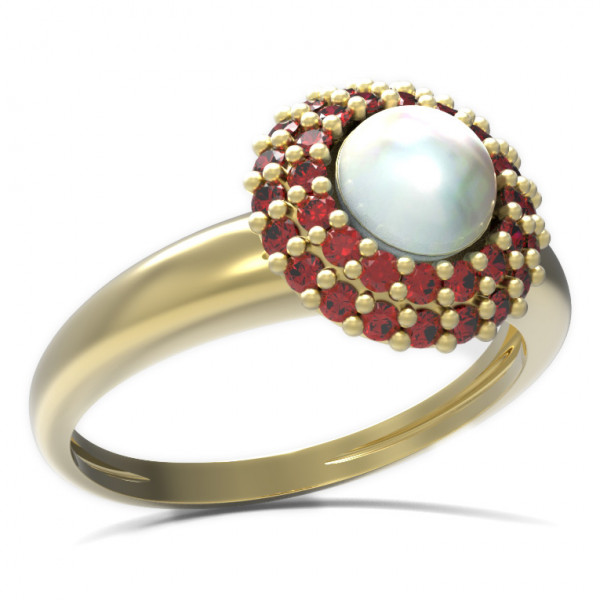 BG stříbrný prsten přírodní perla a granáty pozlaceno 540I
