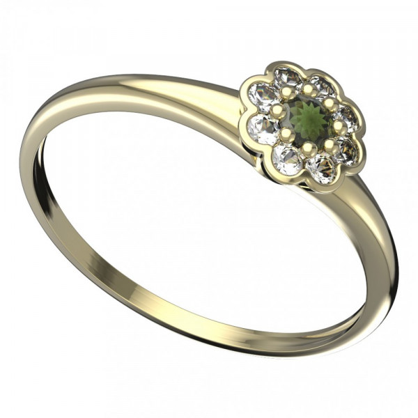 BG zlatý prsten vsazeny vltavín a diamant   552I