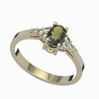 BG zlatý prsten s vltavínem a diamantem   984