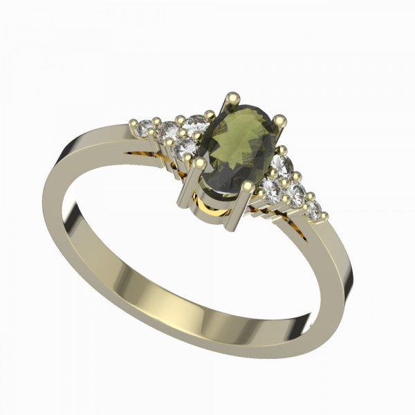 BG zlatý prsten s vltavínem a diamantem   984