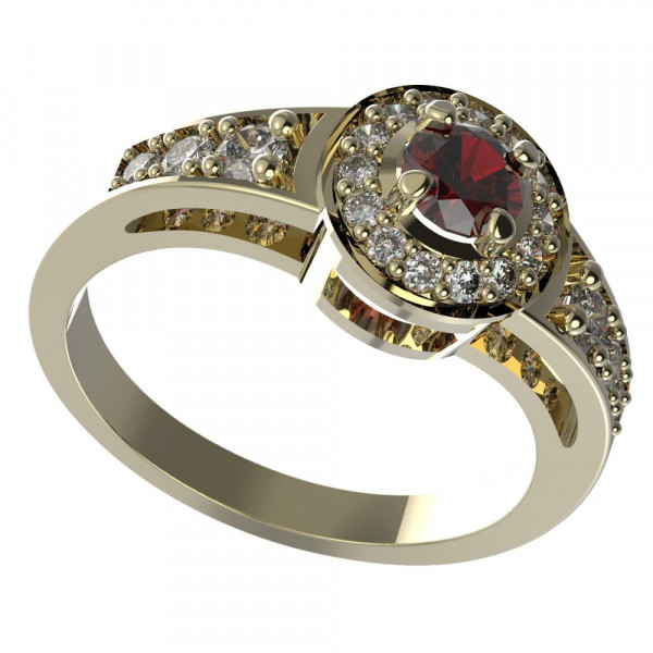 BG zlatý prsten vsazeny kameny: granát a diamant   651