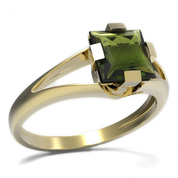 BG zlatý prsten vsazeny kameny: přírodní vltavín   496